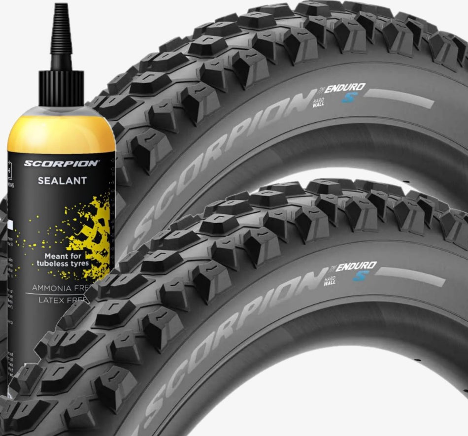 Kit Liquido Sigillante PIRELLI SmartSEAL 240 ml con Coppia ( 2 unità ) Pneumatico Bici PIRELLI CYCLING 27.5 x 2.4 MTB Scorpion Enduro S Black