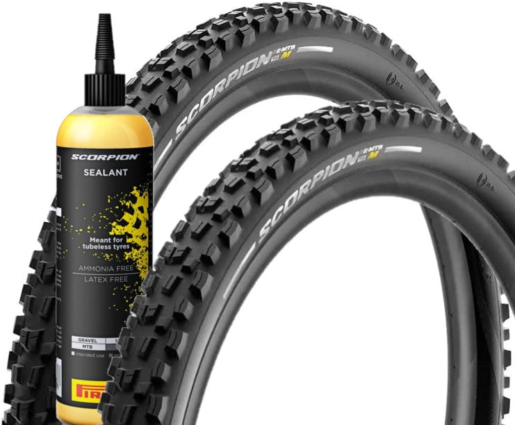 Kit Liquido Sigillante PIRELLI SmartSEAL 240ml con Coppia ( 2 unità ) Pneumatico / Copertone Bici PIRELLI 29 x 2.6 Scorpion E-MTB M  Black