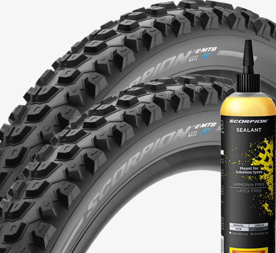 Kit Liquido Sigillante PIRELLI SmartSEAL 240ml con Coppia ( 2 unità ) PIRELLI Pneumatici / Copertoni Bici E-MTB 29 x 2.6 Scorpion E-MTB S Black