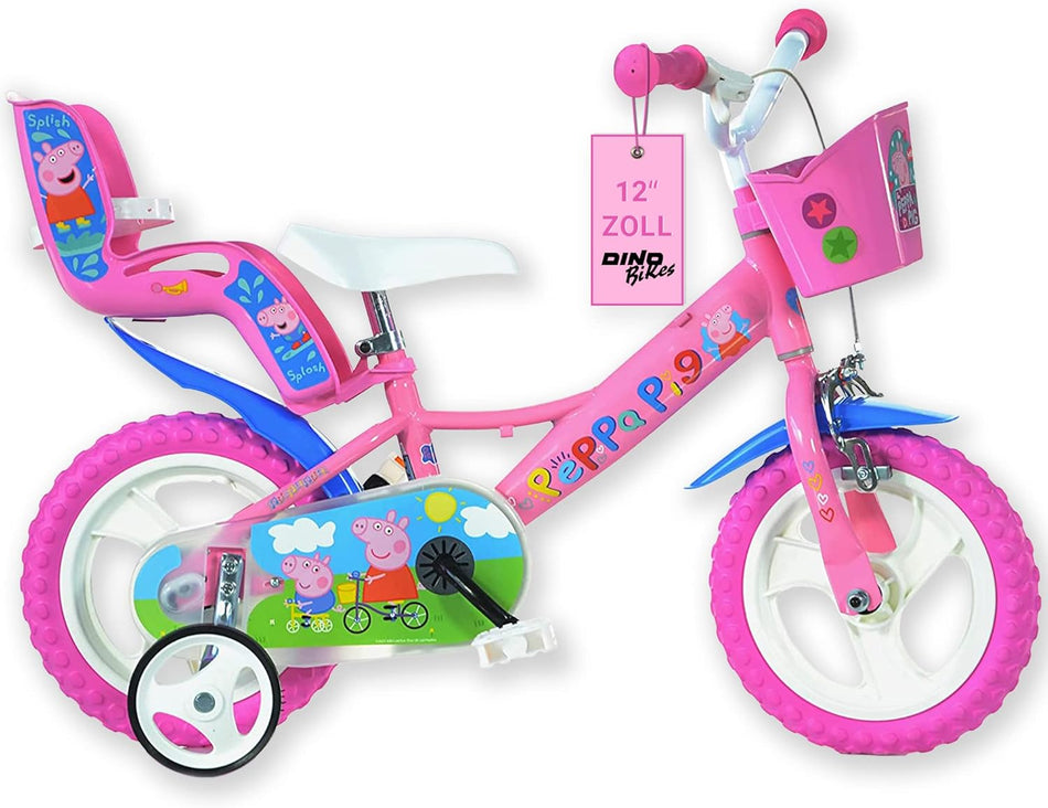 Bicicletta Bambina 12" Peppa Pig Con Rotelline Stabilizzatrici