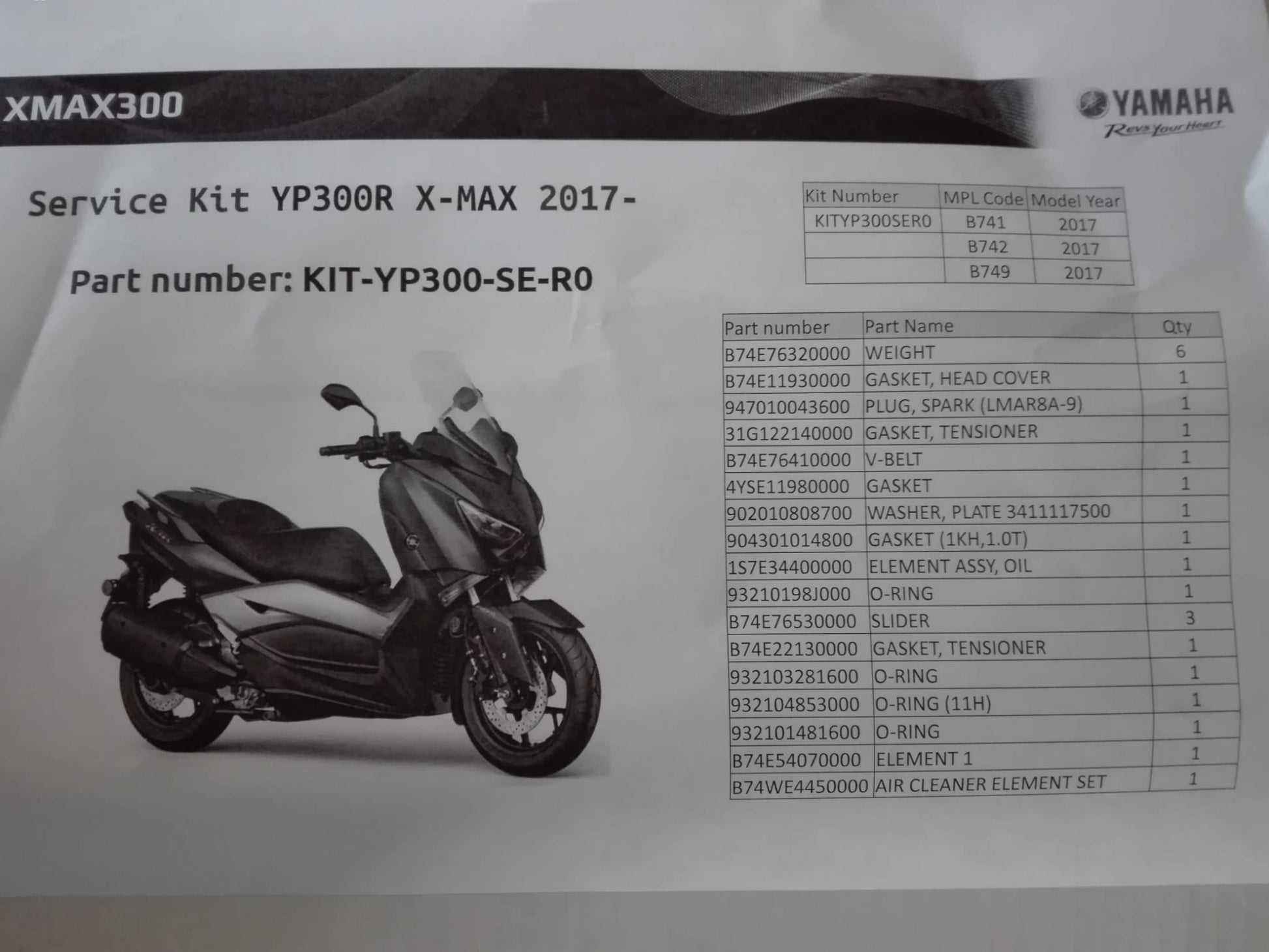 KIT TAGLIANDO SERVICE YAMAHA XMAX 300 YP300R – KITYP300SER0 – Pannace