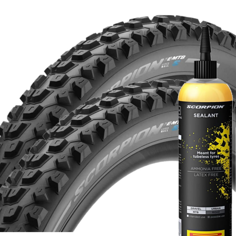 Kit Liquido Sigillante PIRELLI SmartSEAL 240ml con Coppia ( 2 unità ) 27.5 x 2.6 PIRELLI Pneumatici / Copertoni Bici Scorpion E-MTB S Black