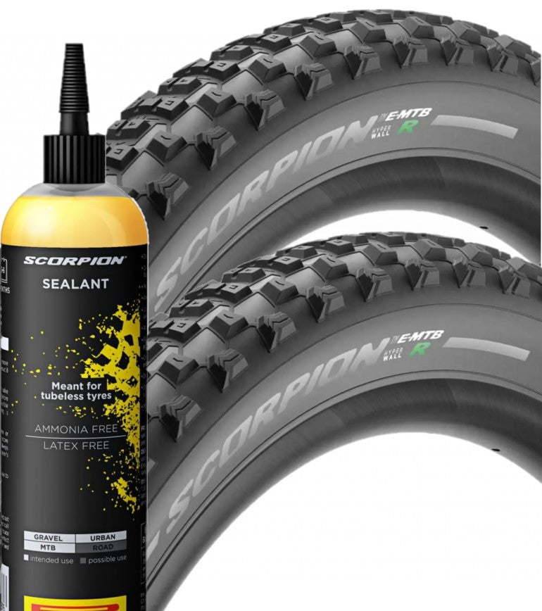 Kit Liquido Sigillante PIRELLI SmartSEAL 240ml con Coppia ( 2 unità ) Pneumatici Bici PIRELLI CYCLING Scorpion E-MTB R rear specific 27.5 x 2.60