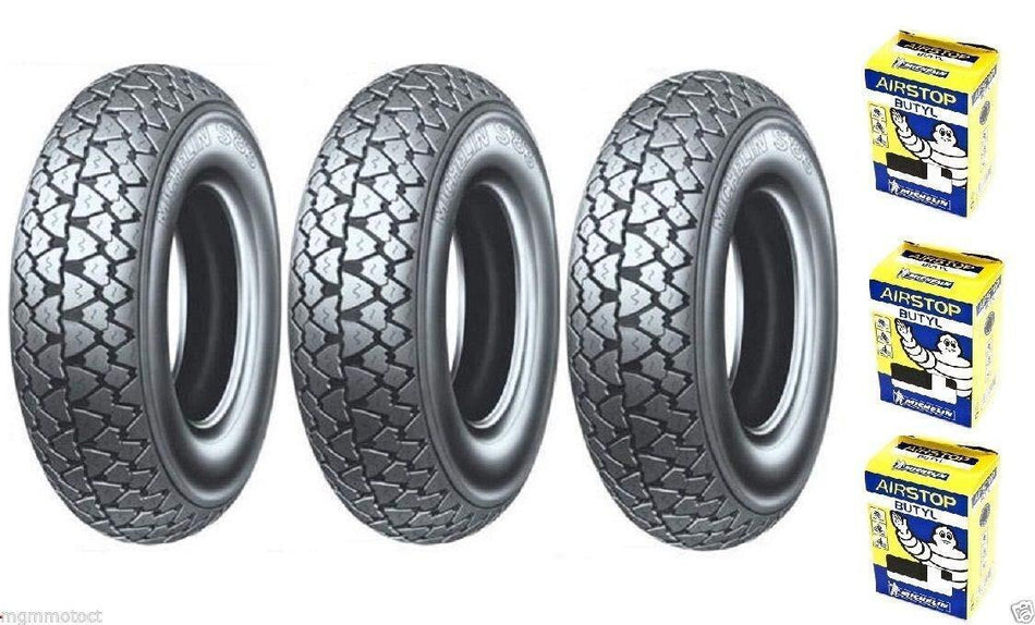 TRE 3 GOMME COPERTONI MICHELIN S83 3.00-10 + CAMERE D'ARIA VESPA SPECIAL 50