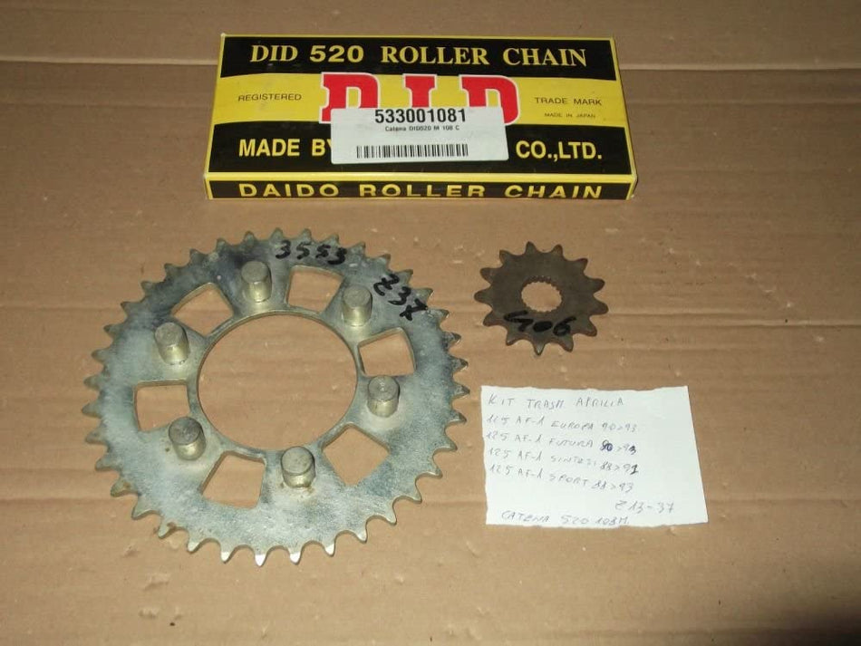 KIT TRASMISSIONE CATENA-CORONA-PIGNONE PER APRILIA 125 AF-1 EUROPA 90>93 Z 13-37