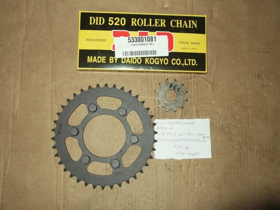KIT TRASMISSIONE CATENA-CORONA-PIGNONE PER APRILIA 125 AF-1 SINTESI 88>90 Z12-38