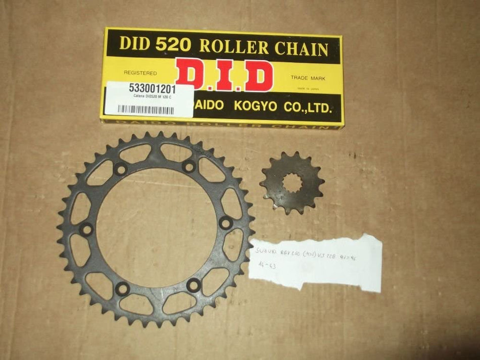 KIT TRASMISSIONE  CATENA-CORONA-PIGNONE PER SUZUKI (M>S) VJ 22B 91>96