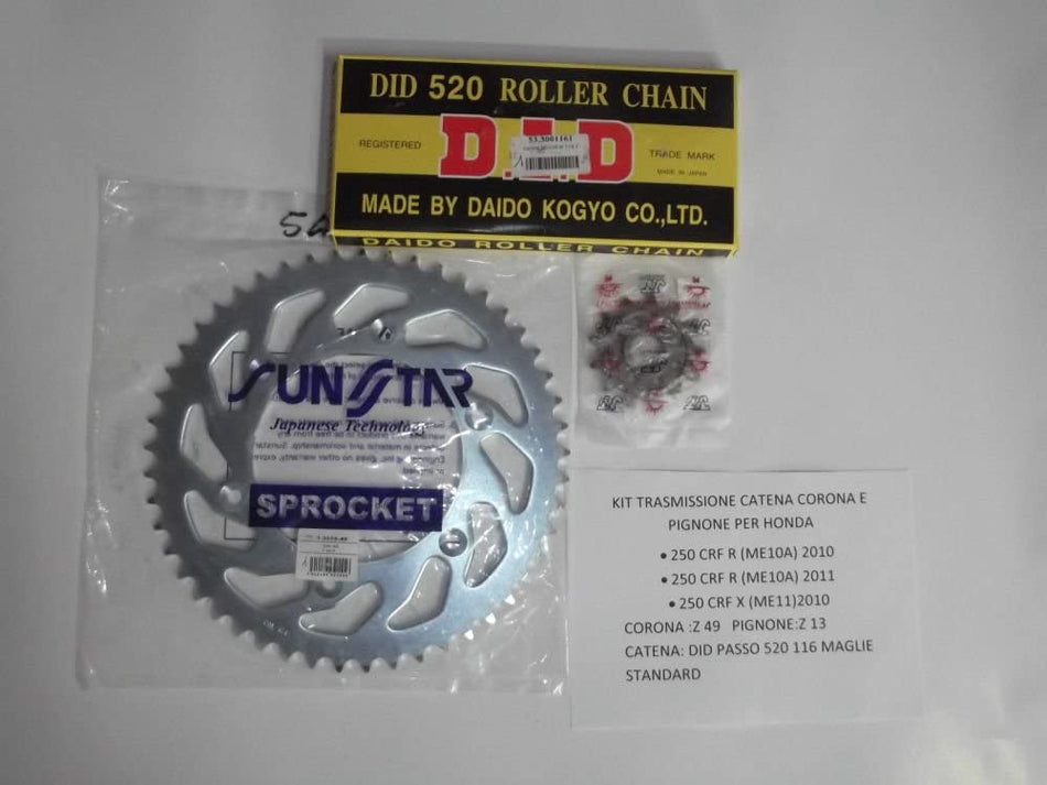 KIT TRASMISSIONE CATENA CORONA E PIGNONE PER HONDA CRF R-X 250 2010-2011