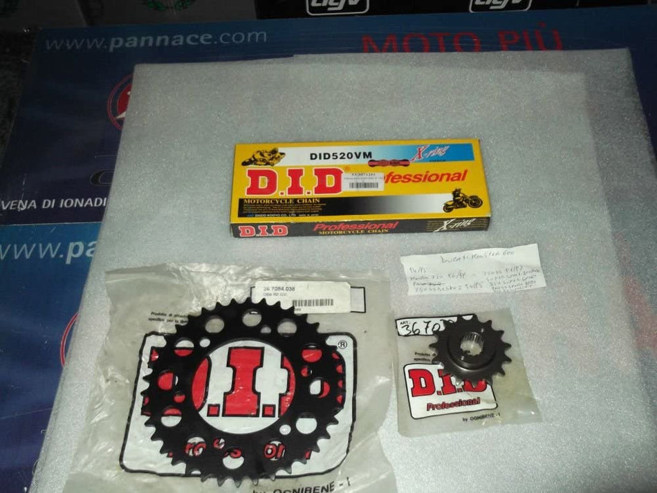KIT TRASMISSIONE DID (CATENA - CORONA - PIGNONE) PER DUCATI MONSTER 600 ANNO 94'
