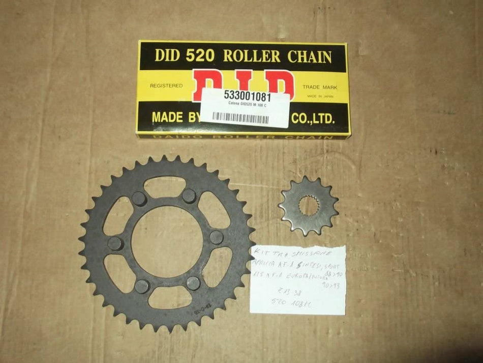 KIT TRASMISSIONE CATENA-CORONA-PIGNONE PER APRILIA 125 AF-1 SINTESI 88>90 Z13-38